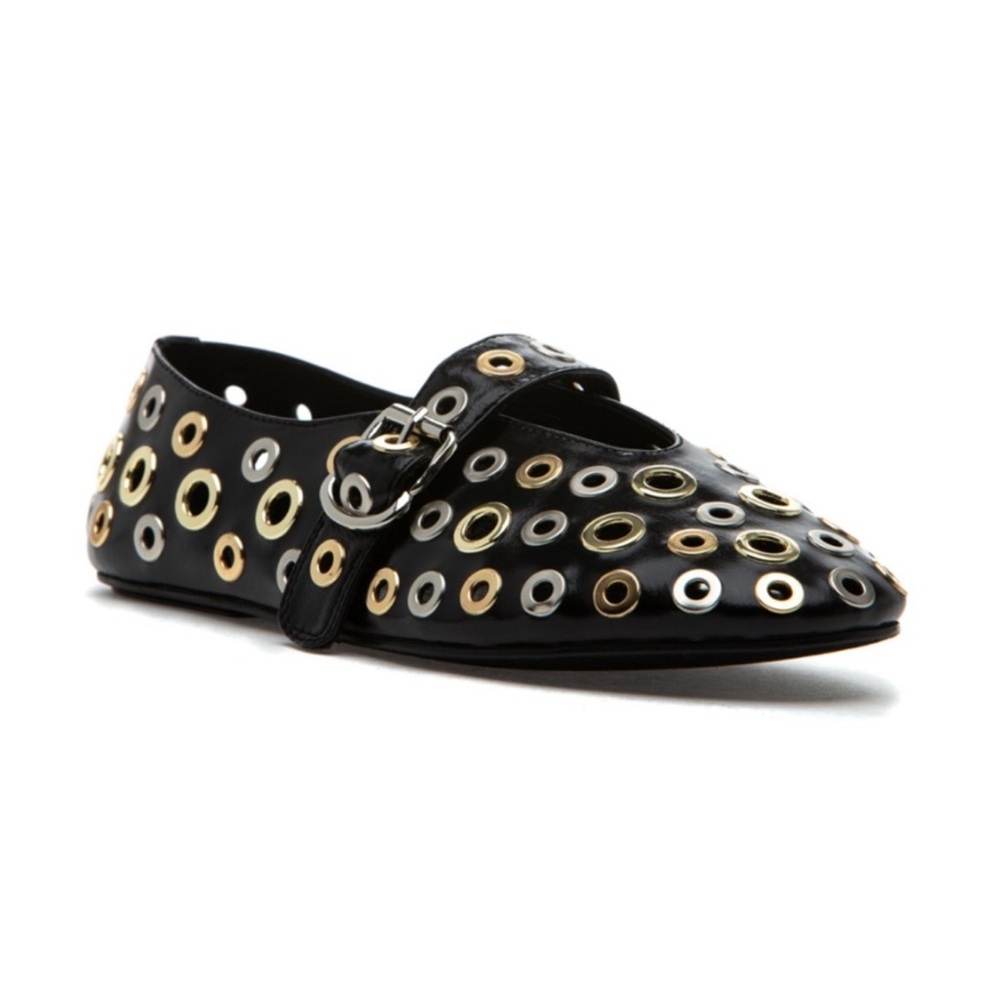 Jeffrey Campbell Black and Gold Studded Flats/ Mary janes